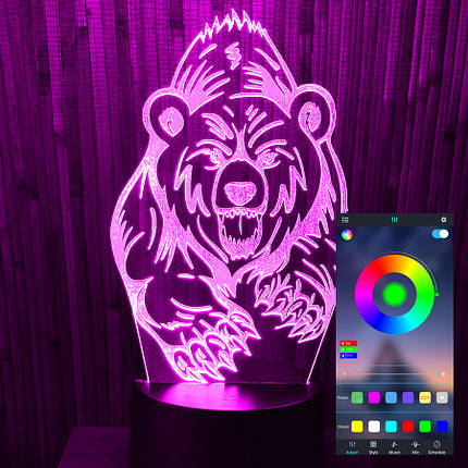 Акриловий світильник-нічник керування з телефона Ведмідь tty-n000757, фото 1