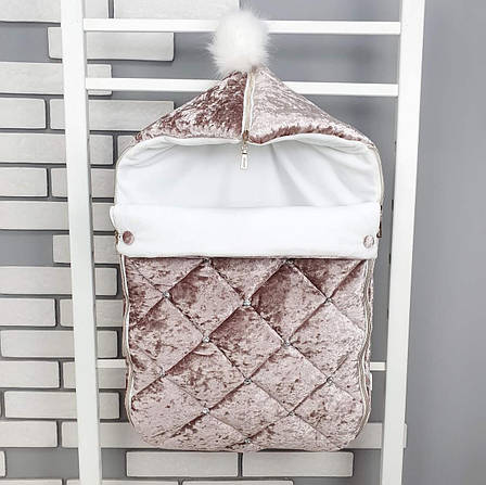 Зимовий конверт на виписку 2в1 чохол у коляску / дитячий спальник з мармурового оксамиту та хутра, фото 1