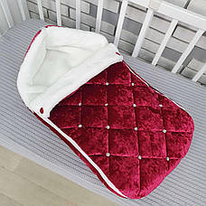 Зимовий конверт на виписку 2в1 чохол у коляску / дитячий спальник з мармурового оксамиту та хутра, фото 3