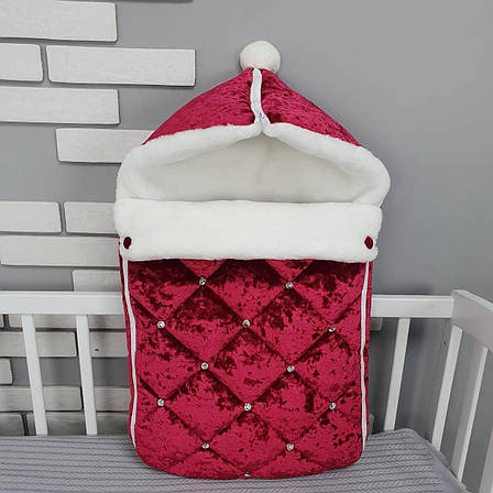 Зимовий конверт на виписку 2в1 чохол у коляску / дитячий спальник з мармурового оксамиту та хутра, фото 1