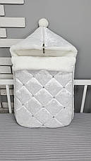 Зимовий конверт на виписку 2в1 чохол у коляску / дитячий спальник з мармурового оксамиту та хутра, фото 3