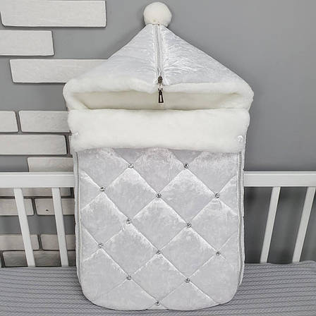 Зимовий конверт на виписку 2в1 чохол у коляску / дитячий спальник з мармурового оксамиту та хутра, фото 1