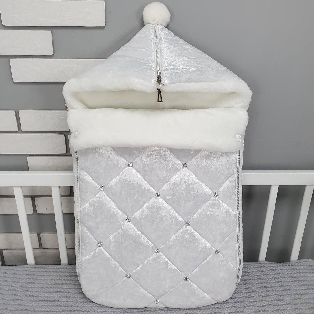 Зимовий конверт на виписку 2в1 чохол у коляску / дитячий спальник з мармурового оксамиту та хутра