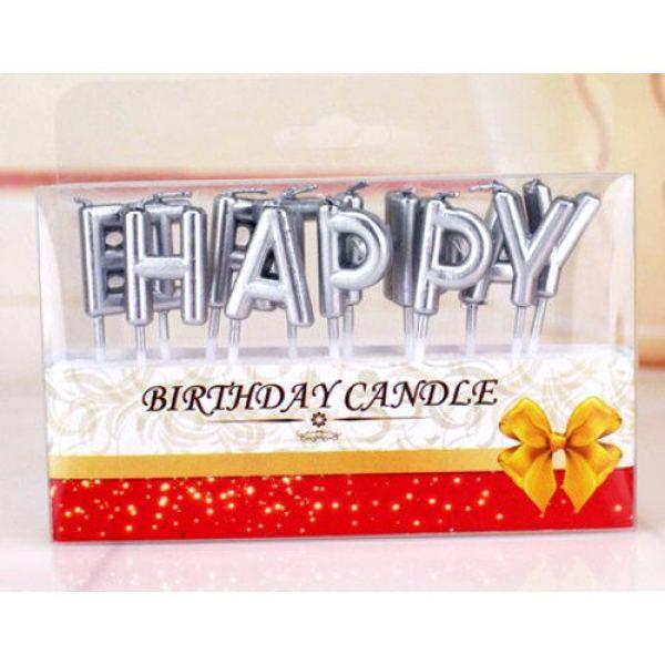 Свічки для торта "Happy Birthday" срібло