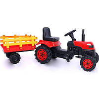 Дитячий трактор червоний на педалях Biberoglu з причепом іграшка для дитини
