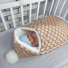 Зимовий конверт на виписку 2в1 чохол в коляску / дитячий спальник з непромокаючої преміум-плащової тканини та хутра, фото 3