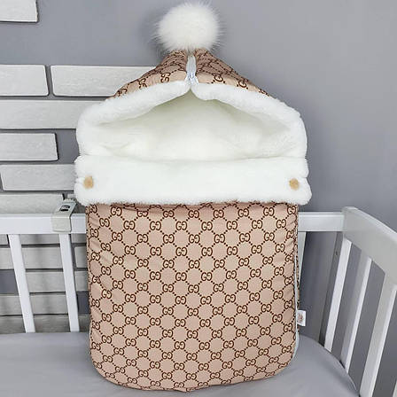 Зимовий конверт на виписку 2в1 чохол в коляску / дитячий спальник з непромокаючої преміум-плащової тканини та хутра, фото 1