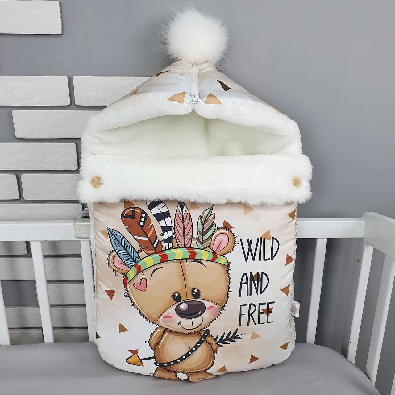 Зимовий конверт на виписку 2в1 чохол в коляску / дитячий спальник з непромокальної преміум-плащової тканини та хутра