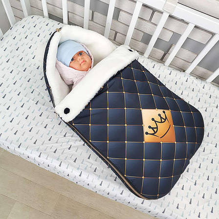 Зимовий конверт на виписку 2в1 чохол в коляску / дитячий спальник з непромокаючої преміум-плащової тканини та хутра, фото 1