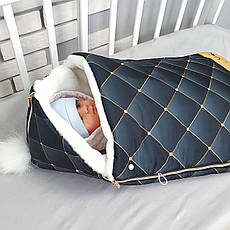 Зимовий конверт на виписку 2в1 чохол в коляску / дитячий спальник з непромокаючої преміум-плащової тканини та хутра, фото 3