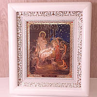 Икона Рождество Христово, лик 10х12 см, в белом деревянном киоте