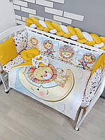 Набор постельного белья детскую кроватку с косичкой Львенок бортики со съемными чехлами и конверт на выписку