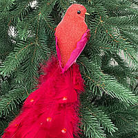 Новогодняя ёлочная игрушка "Снежная птичка" красный цвет 33х10 см
