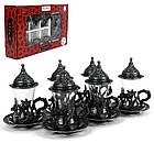 Набір чашок для чаю з підстаканниками Турецька Армуда чорна квітка, фото 4