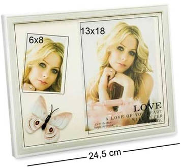 Стильна фоторамка у подарунок жінці на 2 фото настільна горизонтальна 24.5 x 20 см