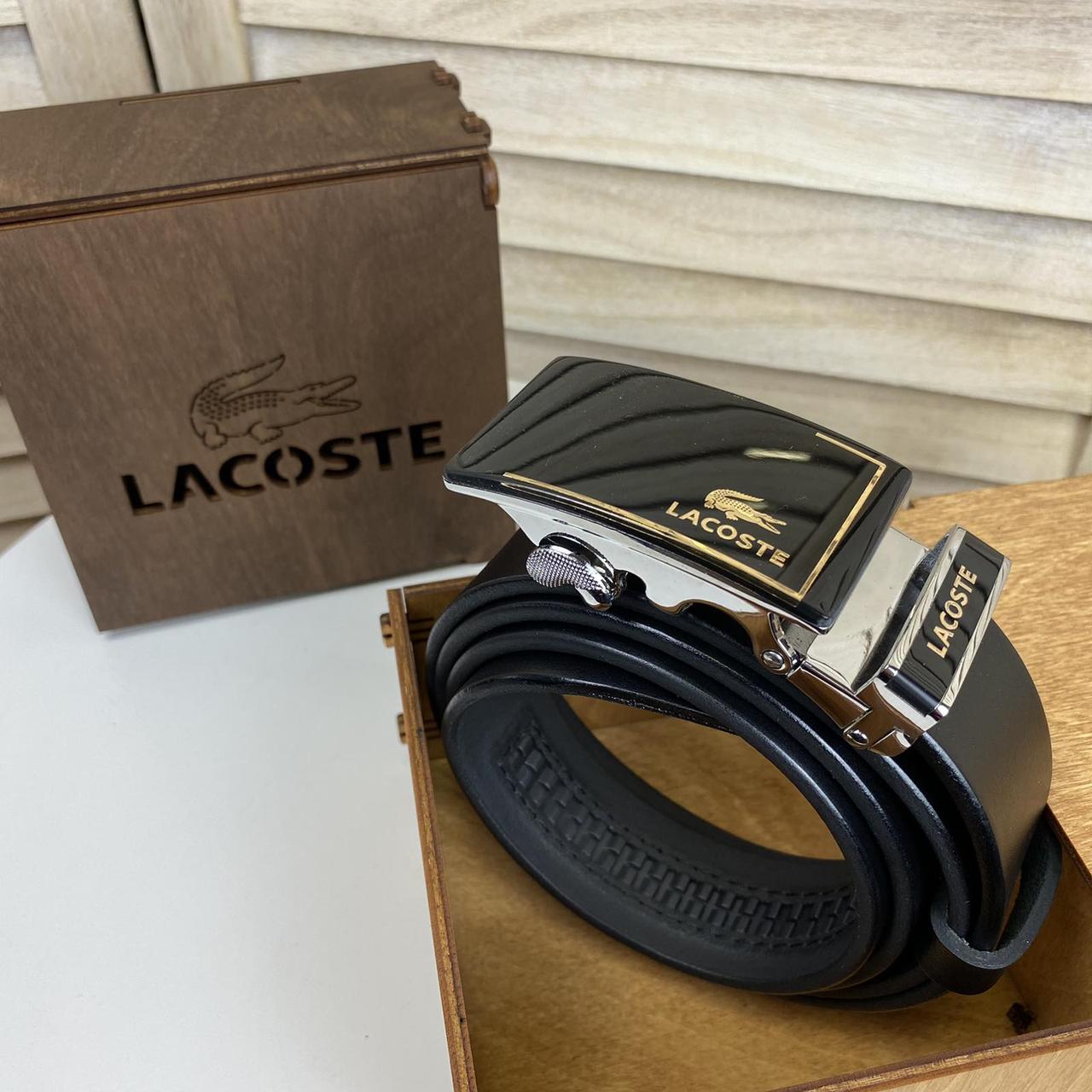 Модний чоловічий шкіряний ремінь крокодил, чорний поясний ремінь Lacoste натуральна шкіра, фото 1