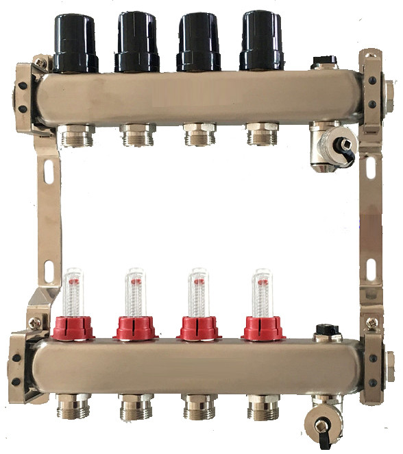 Колектор на 7 контурів, з витратомірами, краном Маєвського та зливним, неірж.сталь Tervix Pro Line, фото 1
