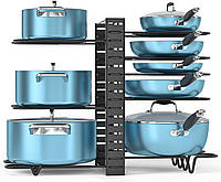 Металлический, регулируемый органайзер - подставка для крышек, кастрюль, кухонных досок и сковородок, черный