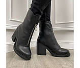 Стильні чорні шкіряні жіночі чоботи на підборах ТІЛЬКИ 39 розмір в наявності, фото 2