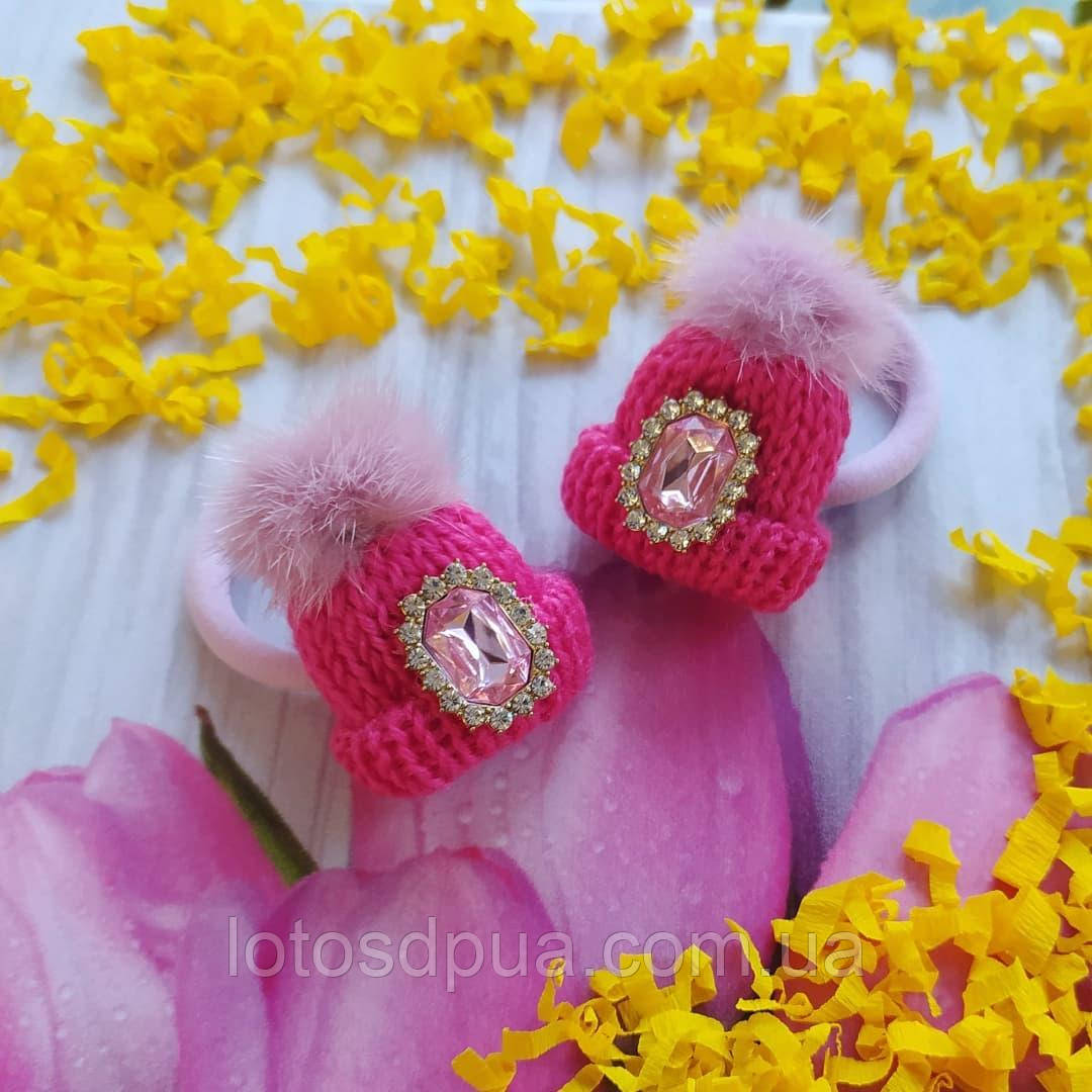 Дитячий бант-шапочка на резинкі Шапочка з хутром (малинова, резинка для волосся, резинки-шапочки на голову)