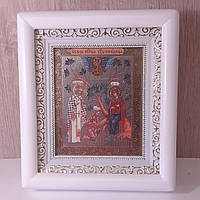 Икона Беседная Пресвятая Богородица , лик 10х12 см, в белом деревянном киоте