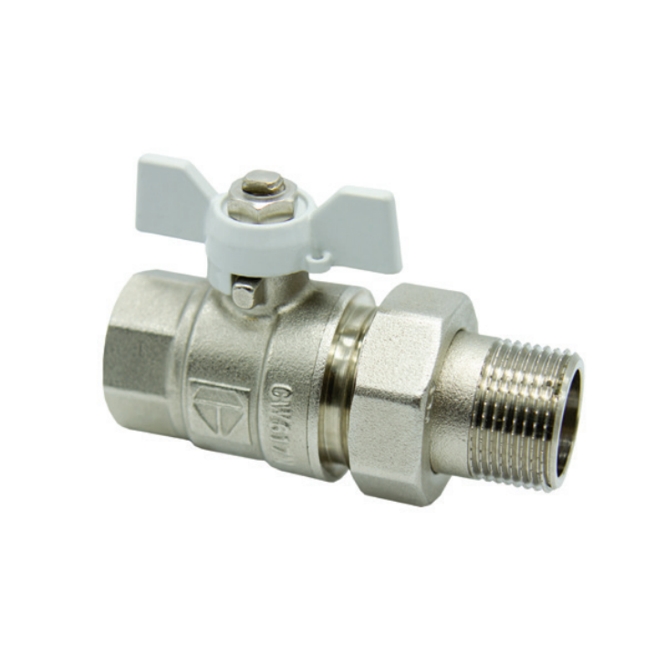 Кран шаровой HLV Optima 1/2" с полусгоном (рукоятка ”бабочка” белая, внутренняя-наружная резьба)