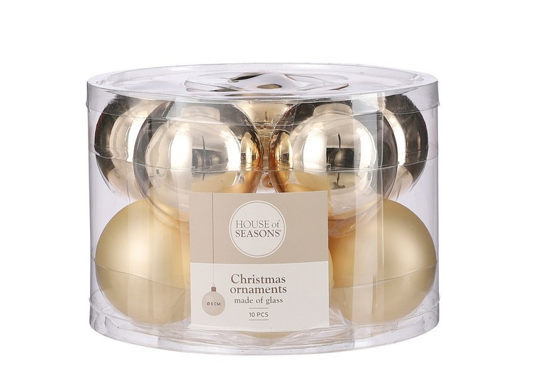 Ялинкові кульки 10 шт, 6 см, "House of Seasons", шампань