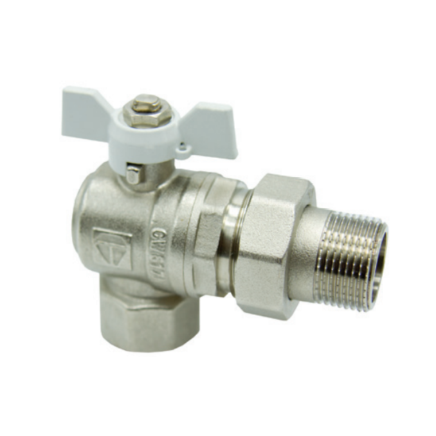 Кран шаровий HLV Optima 3/4" кутовий з напівзгоном (рукоятка "метелик" біла, внутрішнє-зовнішнє різьблення), фото 1