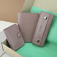 Подарунковий набір жіночий Handycover №63 (нюдовий) обкладинка на документи + обкладинка на паспорт + ключниця