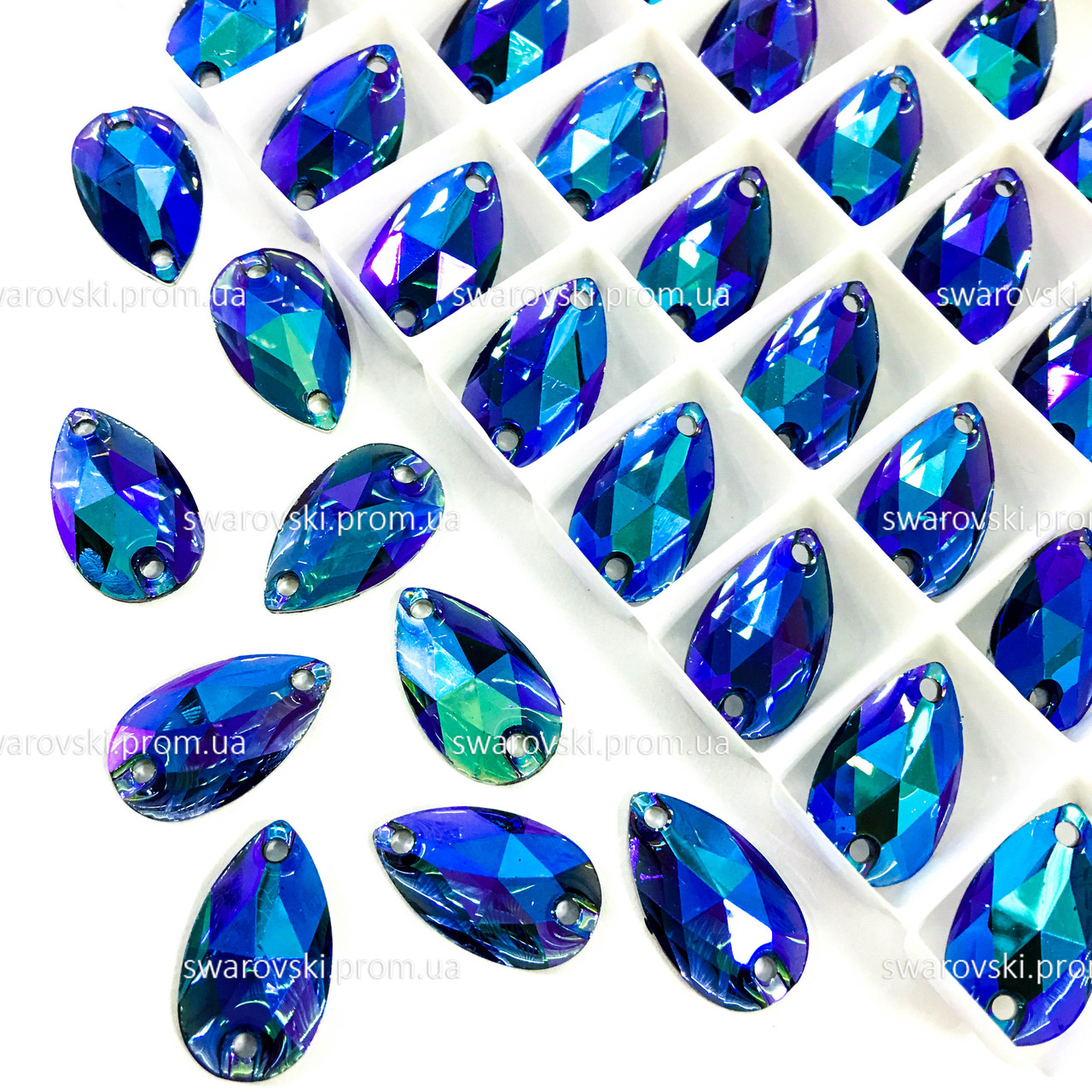 Пришивные капли 11x18(синтетич.стекло).Цвет Blue Zircon AB *1шт - фото 1 - id-p232889519