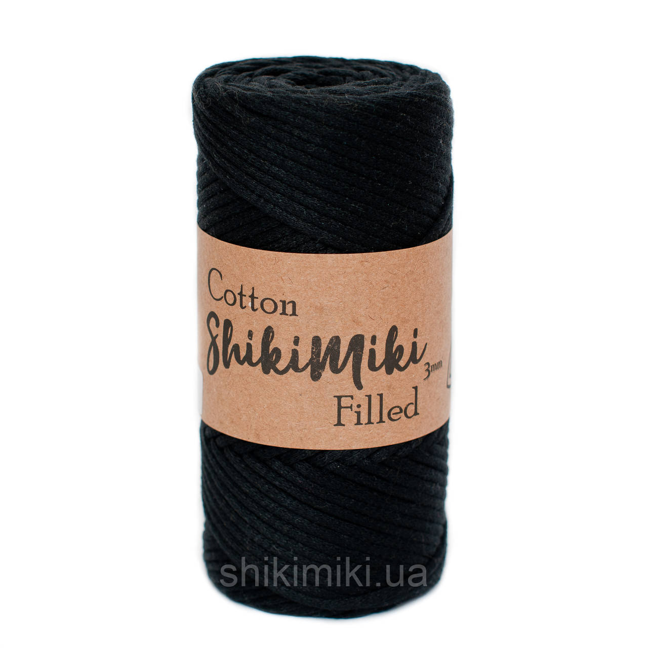 Трикотажний бавовняний шнур Cotton Filled 3 мм, колір Чорний