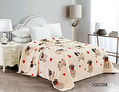 Дитячий плед велсофт 150х210 Мопси на ліжко, диван