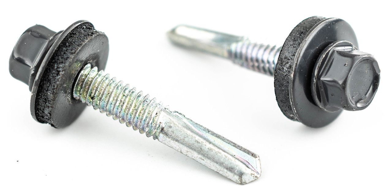 Саморіз пофарбований 5.5х32 RAL 7024 (сірий) c посиленим свердлом і EPDM шайбою WSS Wkret-Met 250 шт., фото 1