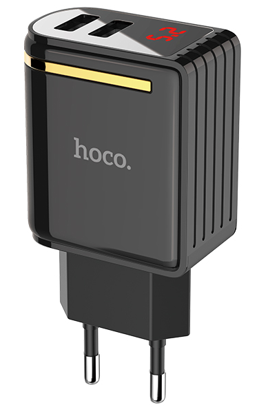 Зарядний пристрій з дисплеєм для телефону на 2USB HOCO C39A |2USB 2.4A 12W| Чорний