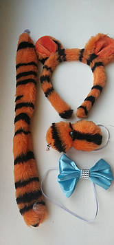 Набір карнавальний тигр вушка хвостик бантик носик хутряний
