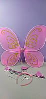 Набор новогодние крылья бабочки розовые с обручем и волшебной палочкой 1 набор