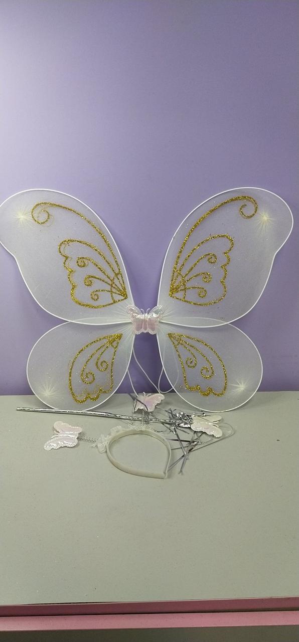 Набір новорічні крила метелики з обручем і чарівною паличкою білий, фото 1