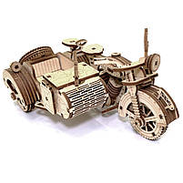 Дерев'яний конструктор Мотоцикл з коляскою UnityWood «Moto R Sahara» 3D пазл 129 деталей 17*13*8 см (UW-005), фото 2
