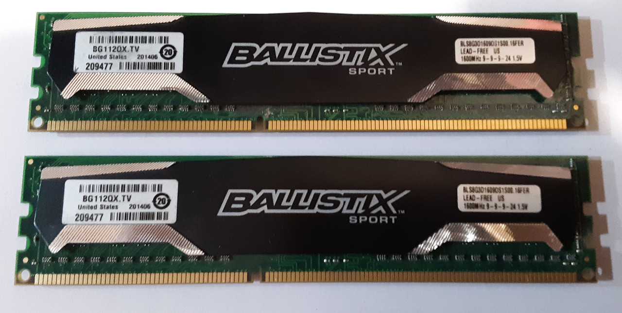16GB 2x8GB DDR3 1600MHz Crucial BallistiX Sport PC3 12800U 2Rx8 RAM Оперативна пам'ять BG112QX, фото 1