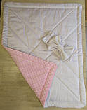 Плюшевий конверт ковдру на виписку рожевий з білим сатиновим бантом для дівчинки, фото 6