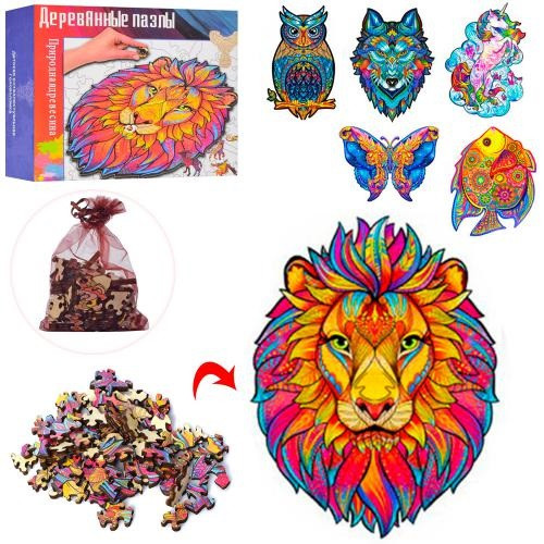 Іграшка дерев'яні пазли тварини, птиці, розмір А5, у коробці 16,5-12,5-4 см