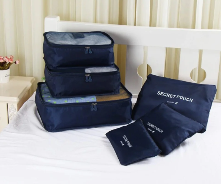 Набір дорожніх органайзерів Secret Pouch ТЕМНО-СИНІЙ | Органайзер для речей 6 в 1, фото 1