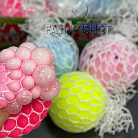 Іграшка антистрес в сітці "Мозги макарун" з піною, мікс, Игрушка антистресс "Мозги", фото 2