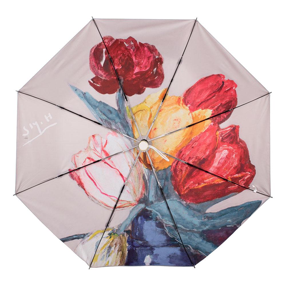 Складана жіноча парасолька повний автомат з малюнком усередині купола KAFA "Тюльпани"
