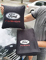 Подушка і плед в автомобіль з вишивкою логотипа "FORD Fusion" флис