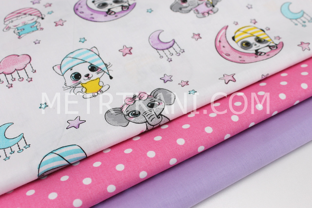 Набір тканин 40*40 із 3 шт. "Звірята на місяці" фон білий NoНБ-59, фото 1