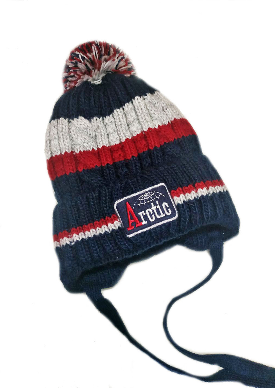 Зимова шапка для хлопчика на флісі з помпоном, фото 1