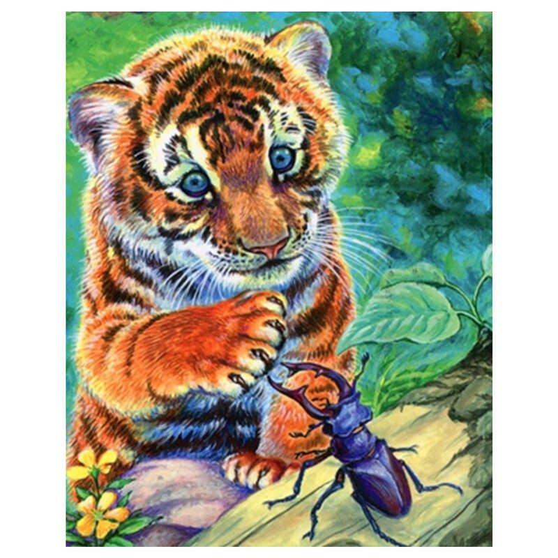 Алмазна мозаїка на полотні з підрамником, Тварини "Тигреня" 30*20 см