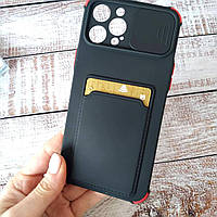 Чехол Camshield Card для Apple iPhone 12 PRO MAX со шторкой для камеры и карманом для карт Черный