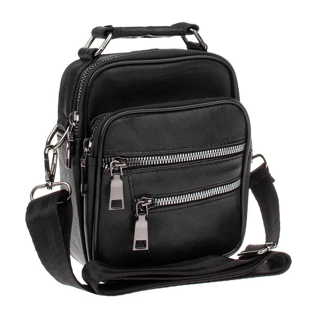 Шкіряна чоловіча сумка-борсетка маленька через плече LT 5660-2u чорна, 5 відділень на блискавці